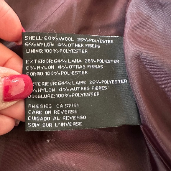 Kenneth‎ Cole Womens Buckle Overcoat Wool Academia Burgundy 14 - Picture 10 of 11